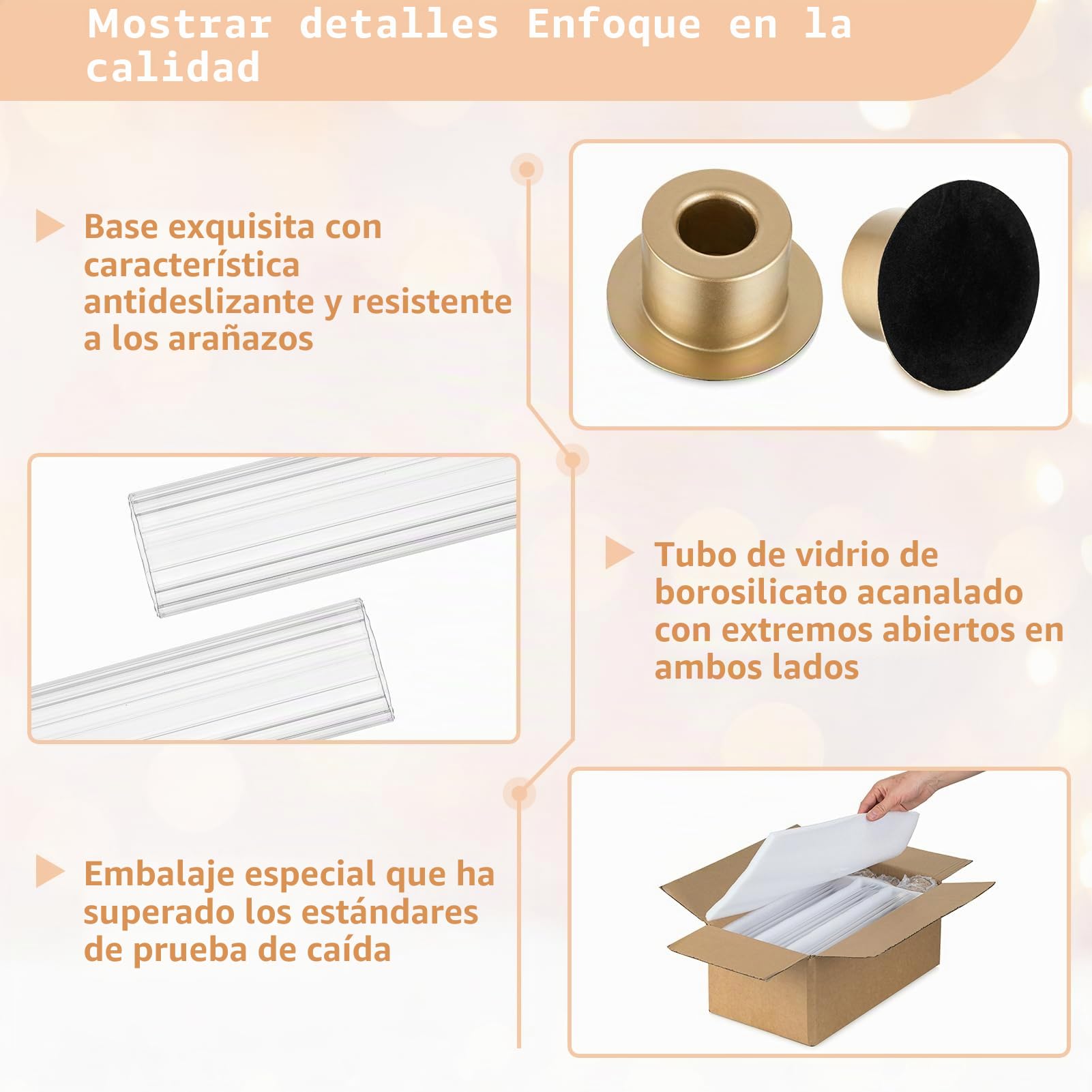 NUPTIO Cilindro de Vidrio Velas Portavela de Palo Dorado 10 Piezas Sin Fondo Decoración de Mesa de Bodas