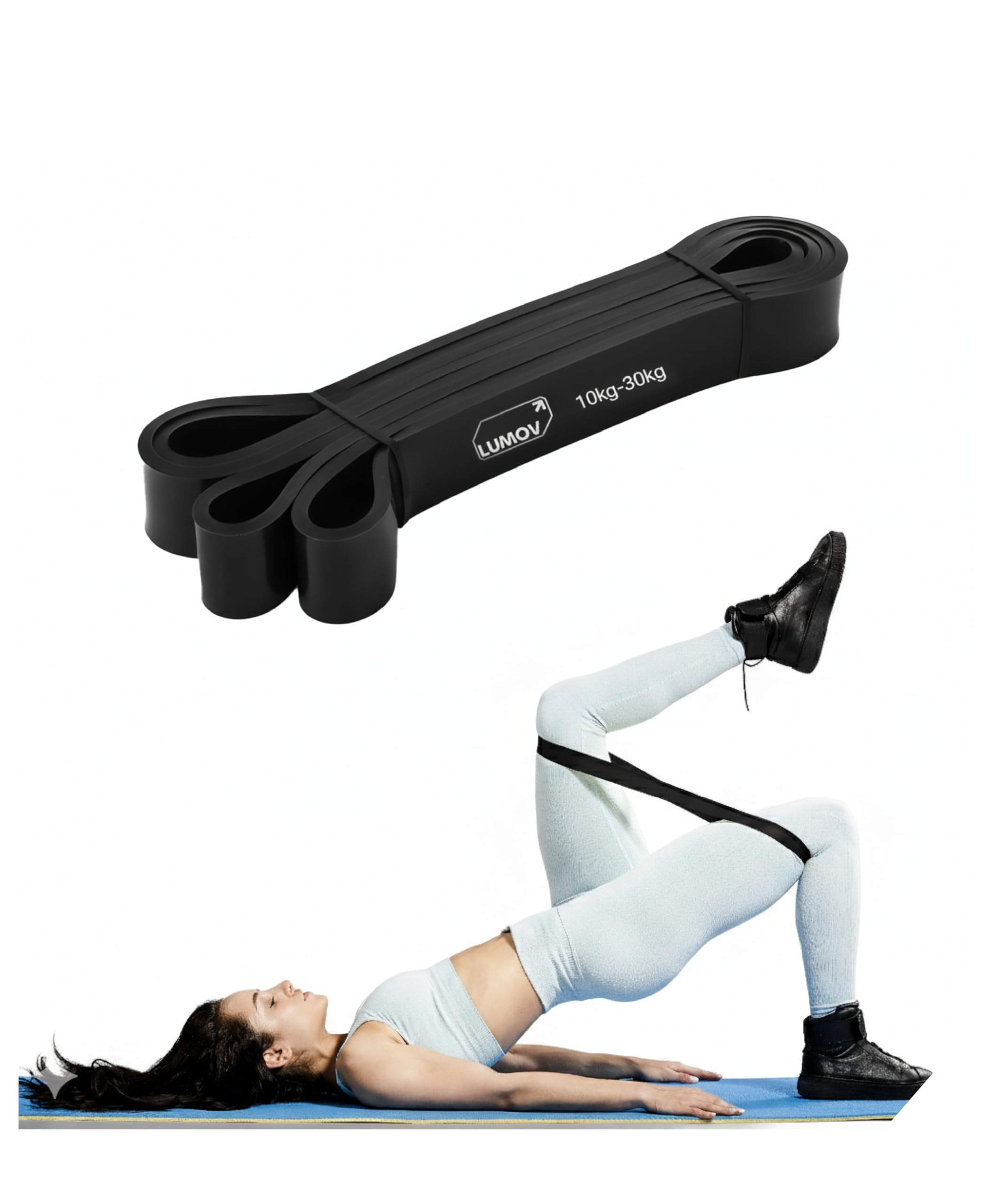 Lumov Resistance Band Ultima for Exercise, Stretching, Yoga & Home Workout, Durable Natural Latex for Strength Training, Full Body Fitness Physio & Rehab, Gym Band 10‑30kg (Black)