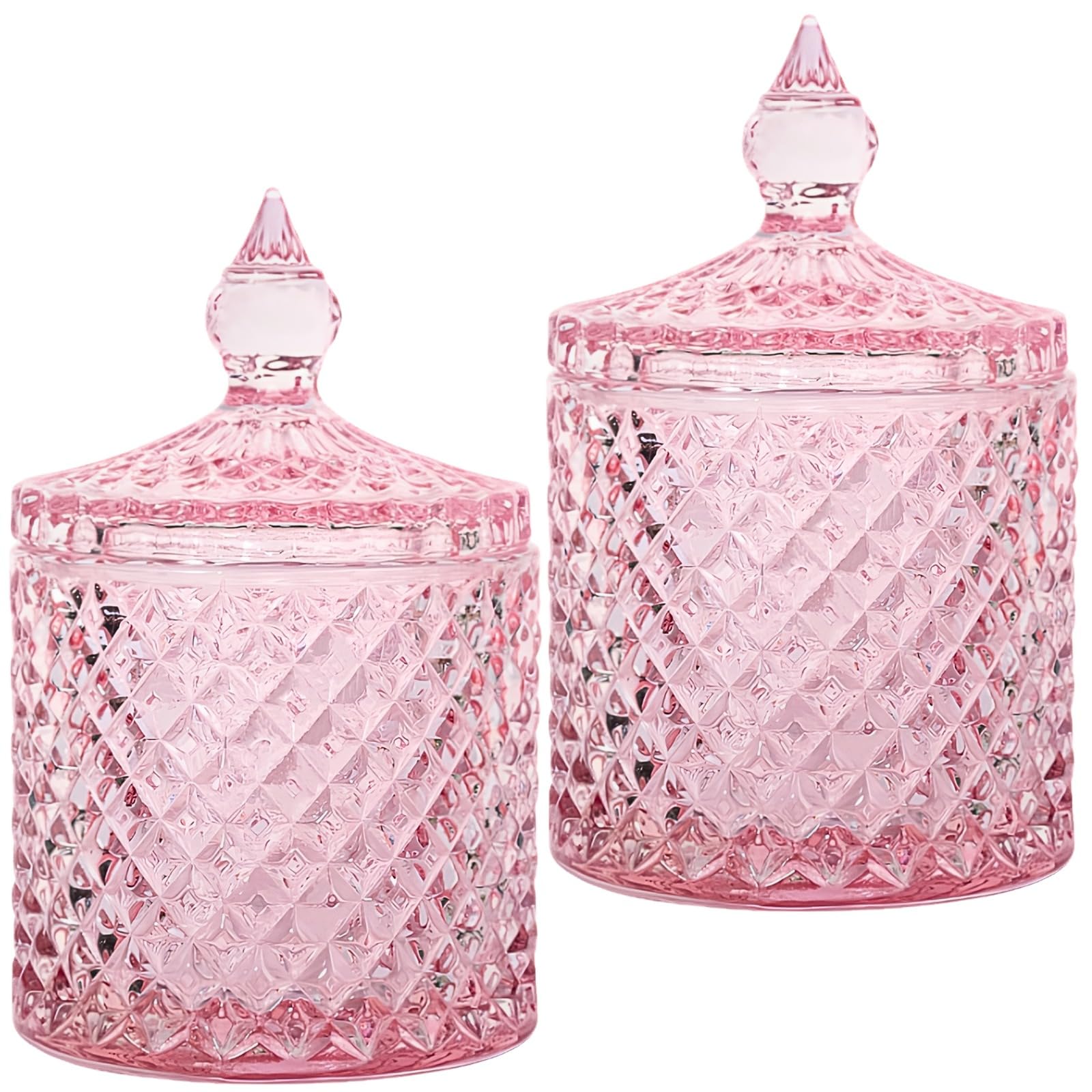 2 Pcs 10oz Pink Cotton Bud Holder Glass Storage Jars Coffee Table Decor Bathroom Decorations Set Makeup Cotton Wool Pads Buds Bath Salt Glass Candle Holders Jars Canister Pink Home Decor Wedding Gift