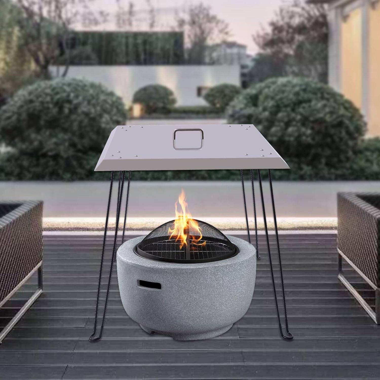 Fire Pit Burner Cover - Fire Pit Heat Deflector Outdoor Square Stainless Steel 24 x 24 x 24 Inch Square for Linear Drop-in Burner Pan, Multiple Sizes and Shapes Available