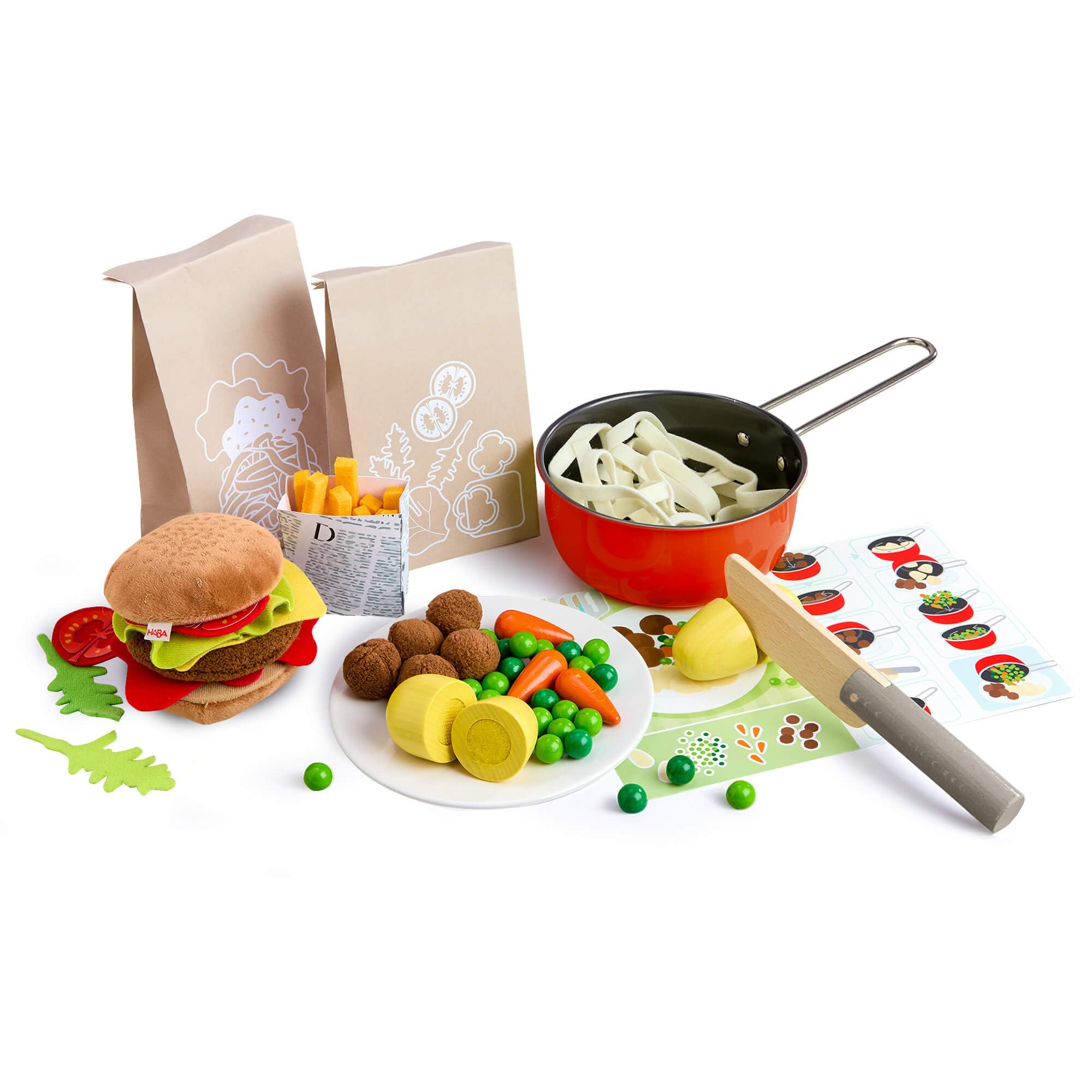 HABA Creative Play Fresh Cooking Box 2012310001 Wooden And Fabric Toy Food Set | Recipe Cards For Pretend Cooking | Play Kitchen And Shop Accessory | Imaginative Role Play Set For Kids From 3 Years