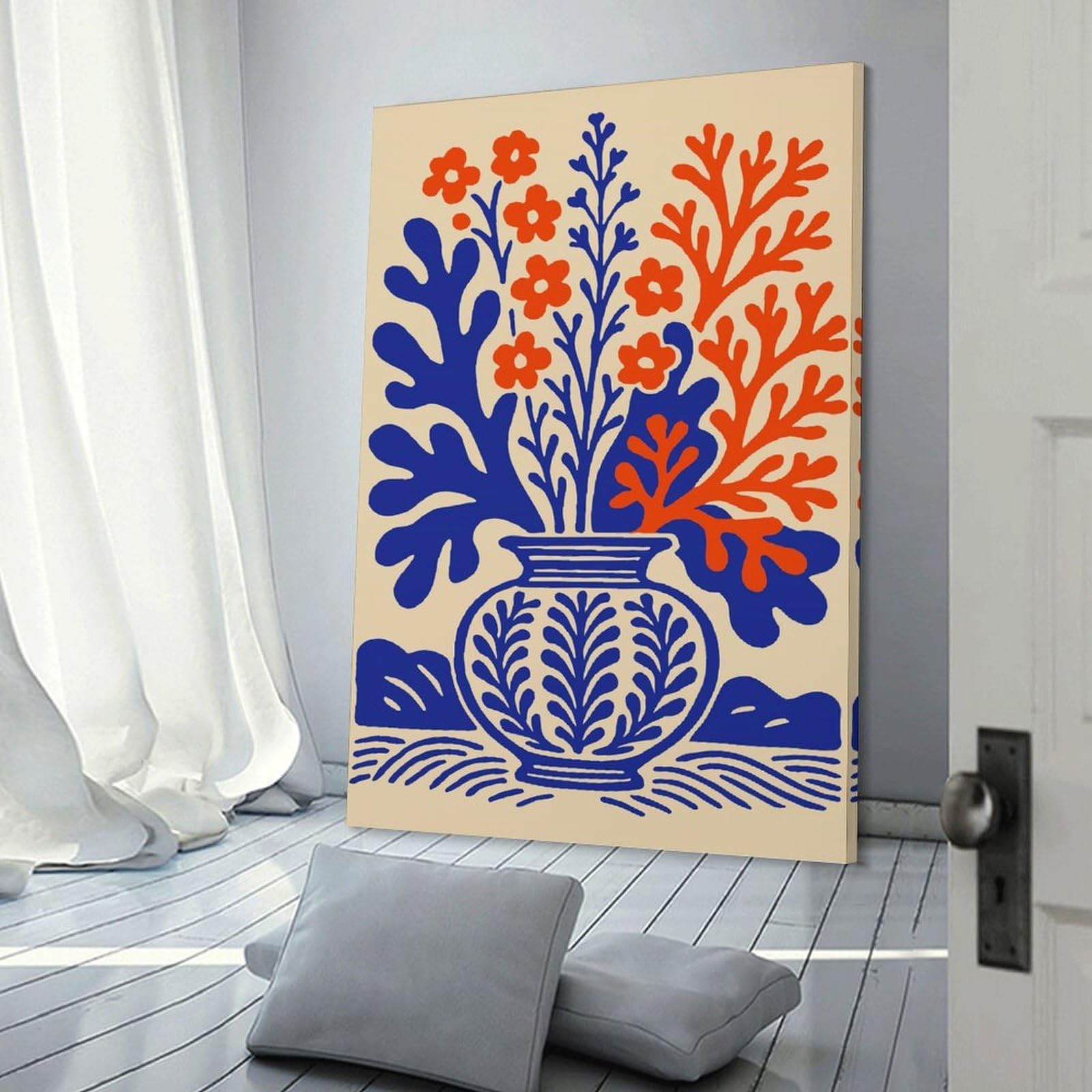 Junmoney Frame-Style-2 Decorative Canvas Print Floral Still Life With Vase, 24X36inch(60X90cm), For Office, Study Or Home Workspace, Decorative Artwork For Productive Spaces
