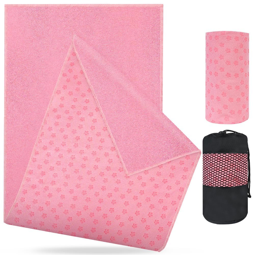 flintronic Yoga Towel, Yoga Mat Towel with Grip Silicone Dots, Microfibre Yoga Blanket Towel, Soft & Breathable, with Quick Dry Yoga Towels and Mesh Carry Bag, for Bikram, Pilates - 183x63cm — image 1