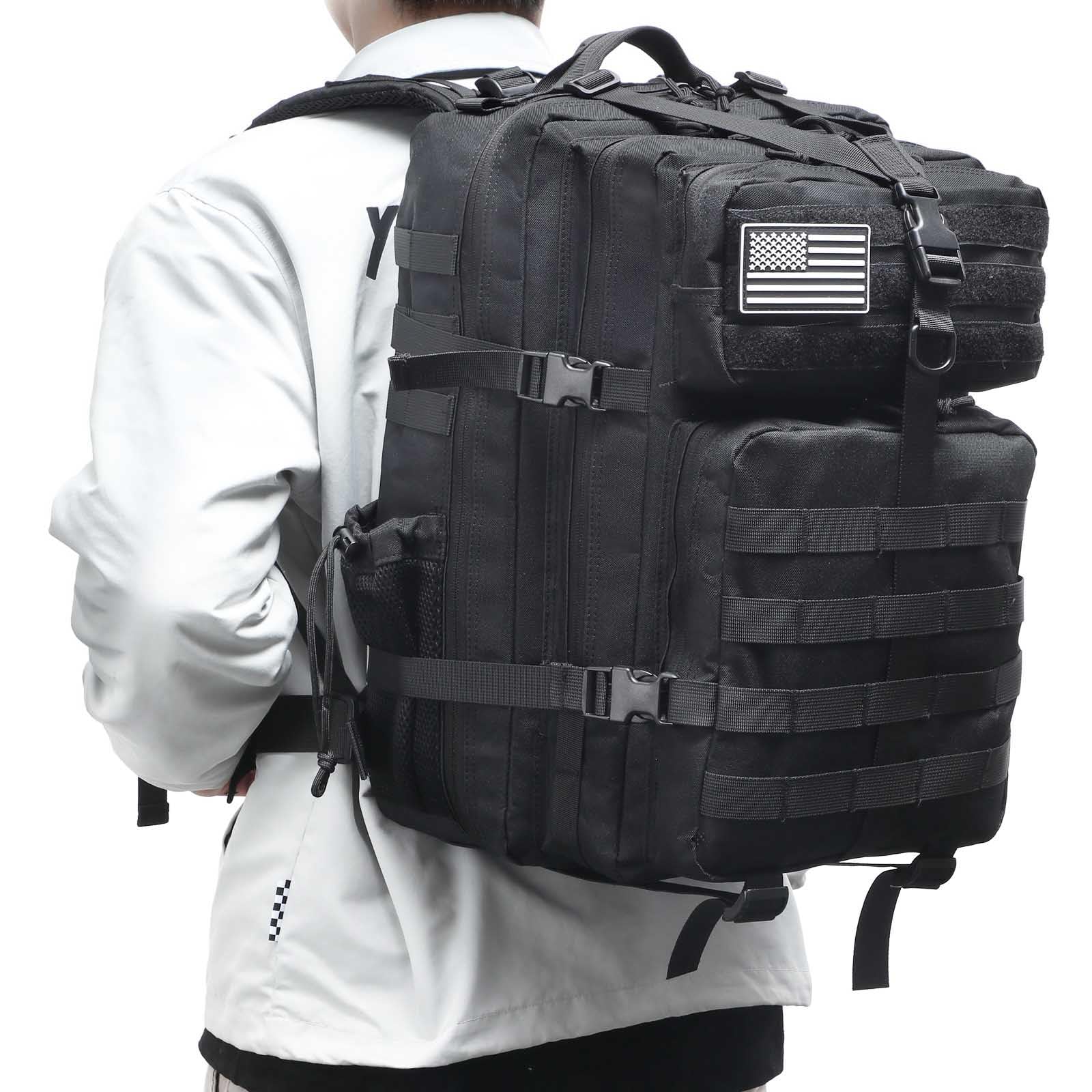 Mochila táctica W.Gun Holster para hombres, mochila militar de caza mochila de senderismo mochila de 3 días con bolsillo lateral, Negro mejorado., Tamaño único, Mochila táctica de asalto 7