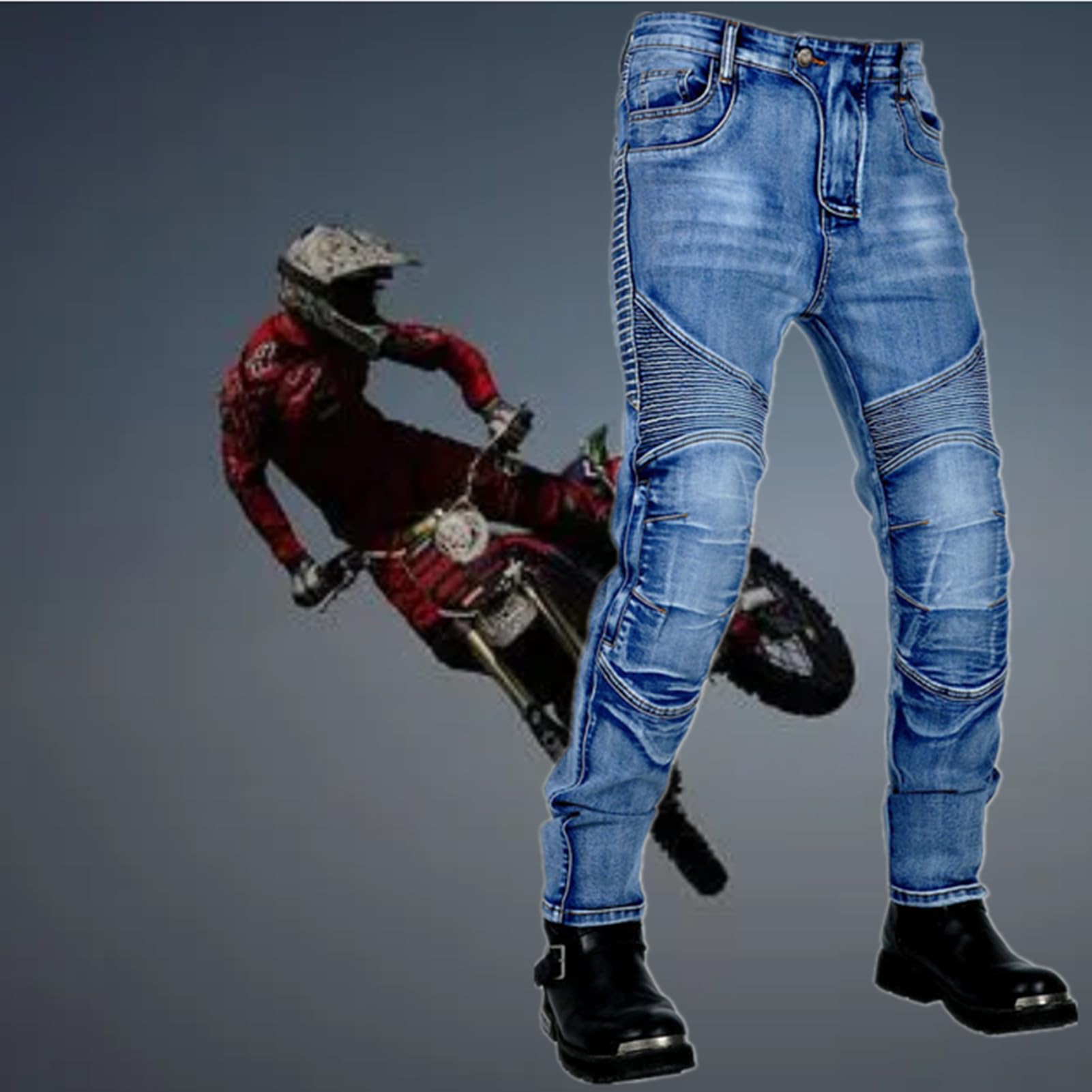 Jeans da Moto da Uomo Pantaloni da Motociclista in Denim Impermeabili Protezione Impermeabile Pantaloni da Moto da Ciclismo Jeans da Motociclista Elasticizzati con 4 Protezioni (Blu,4XL)