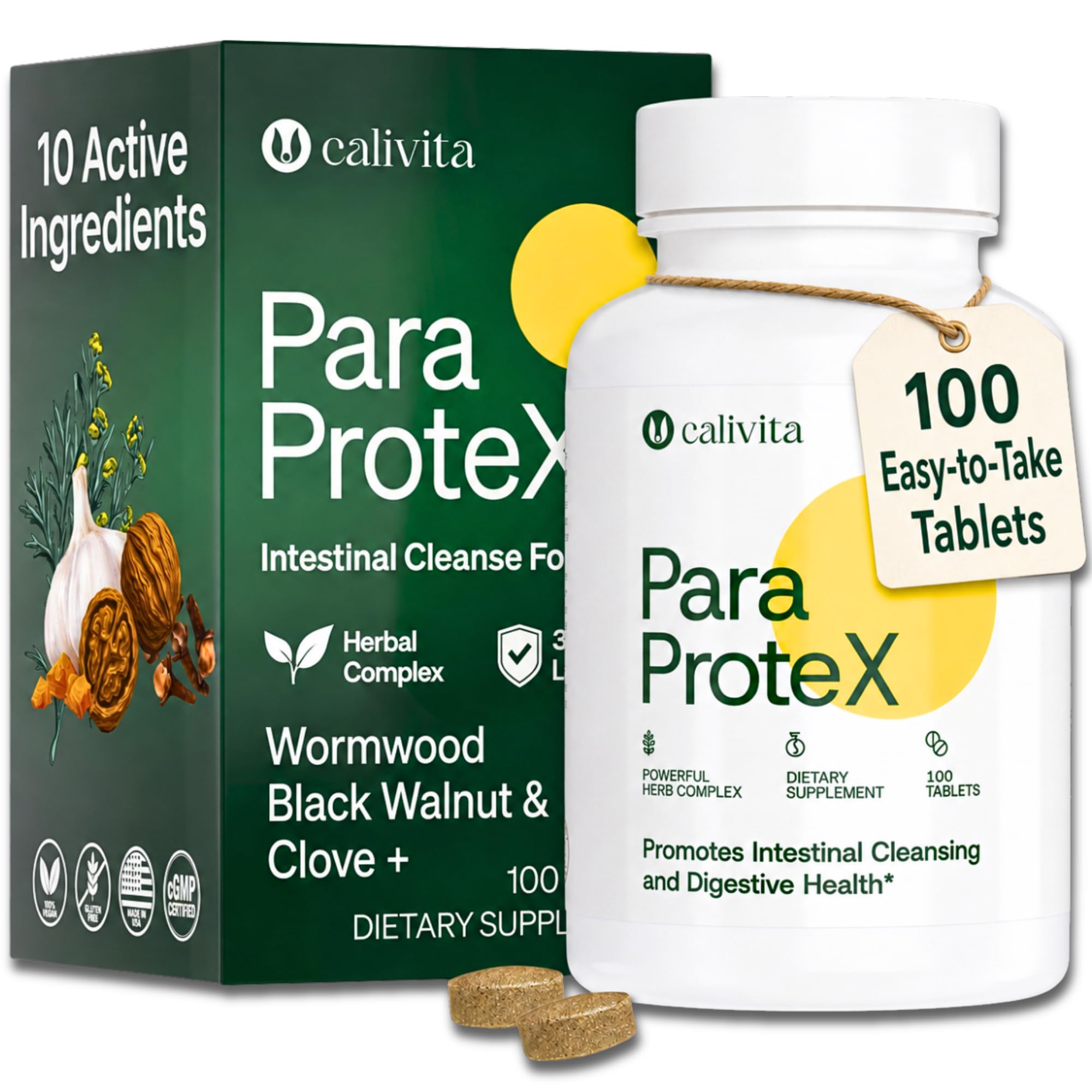 Parasite Cleanse for Humans | Wormwood Black Walnut & Clove Intestinal Cleanse with Barberry, Myrrh & Pau d'Arco | Full Spectrum Gut Detox & Digestive Support | 1680mg, 100 Tablets | ParaProteX