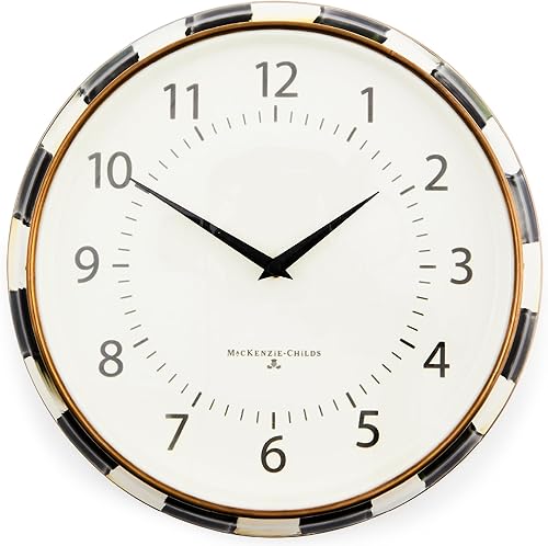 Miniatura 2 de MACKENZIE-CHILDS Reloj de pared, esmalte decorativo para cocina y sala de estar, color verde y blanco esmeralda a cuadros Esmeralda Check,Chequeo de