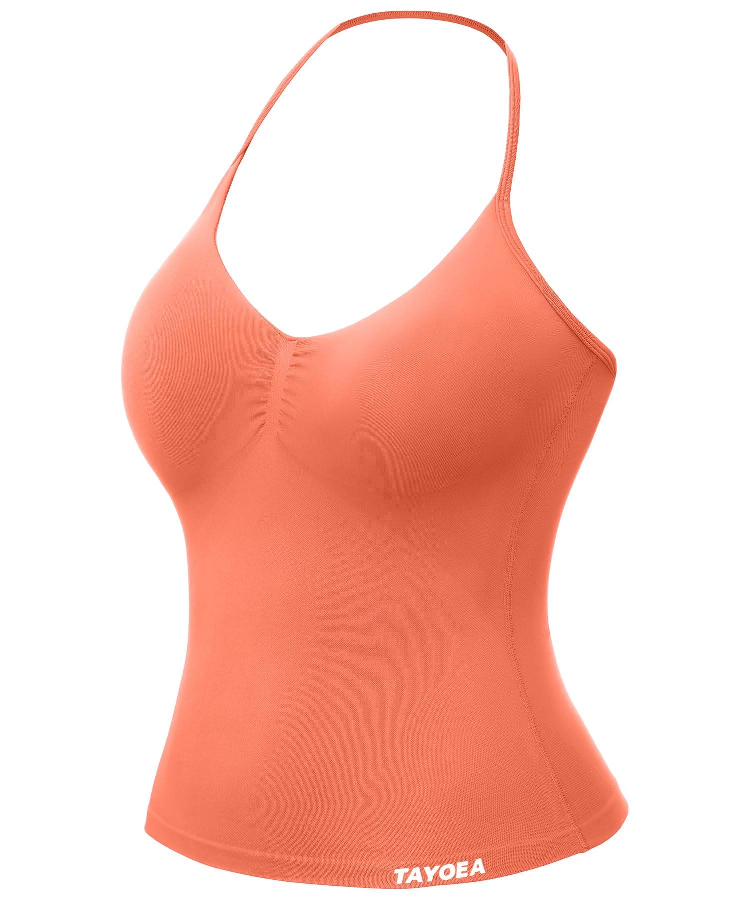 TAYOEA Tank Top Damen Bauchfreies Oberteil mit V-Ausschnitt Rückenfreies Crop Top mit Integriertem Pads Damen für Yoga Gym