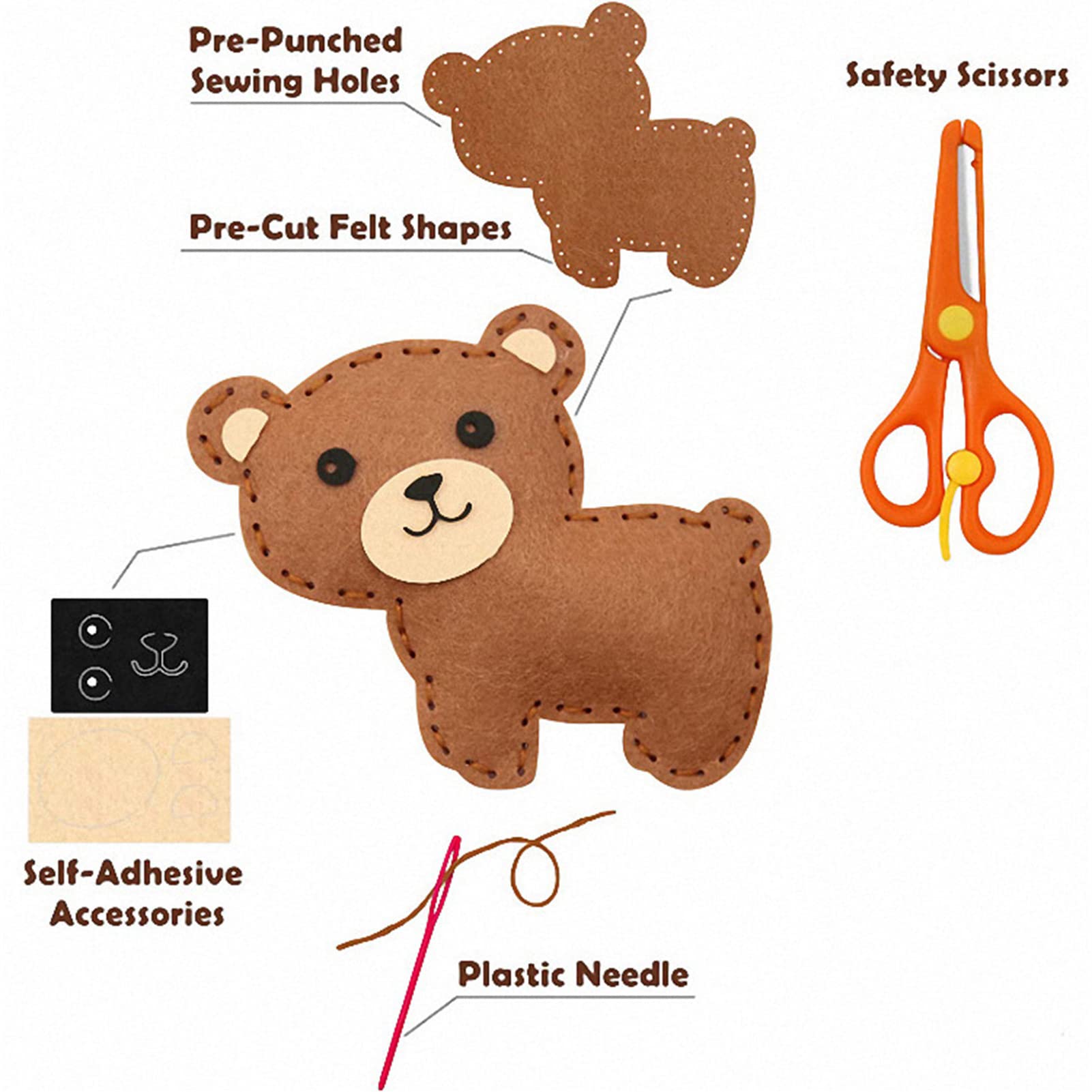 MYHJL Kit de manualidades de costura para niños, animales de fieltro, regalos de cumpleaños, juguetes educativos, animales de peluche, kits de bricolaje para niñas y niños (serie A-Forest