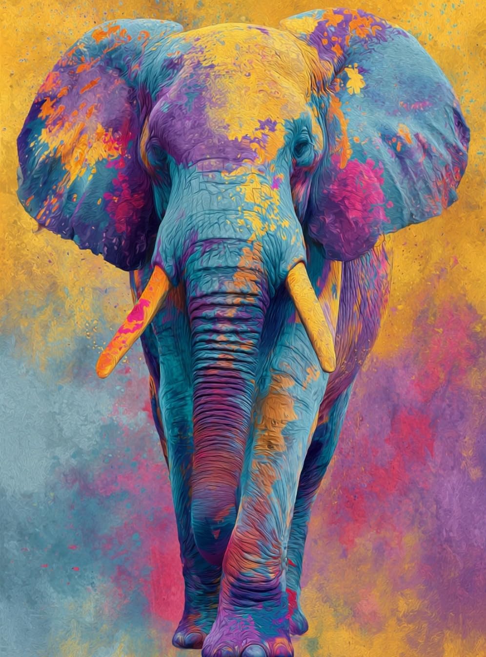 WANGWANGMIAO Paint by Numbers Kits for Adults,Colorful Elephant Painting by Number Kits On Canvas,DIY Color Acrylic Oil Paints Home Wall Decor 16x20inch/40×50CM，with Frame