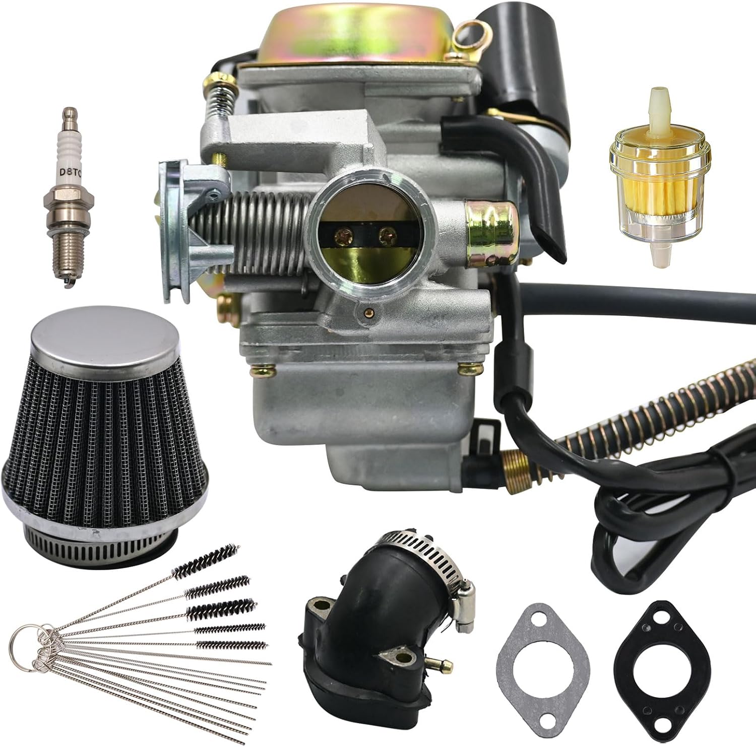 SecosAutoparts Carburetor Replacement DF200GKA Compatible with Dongfang 200CC Go Kart Carb with Gasket & Fuel Filter