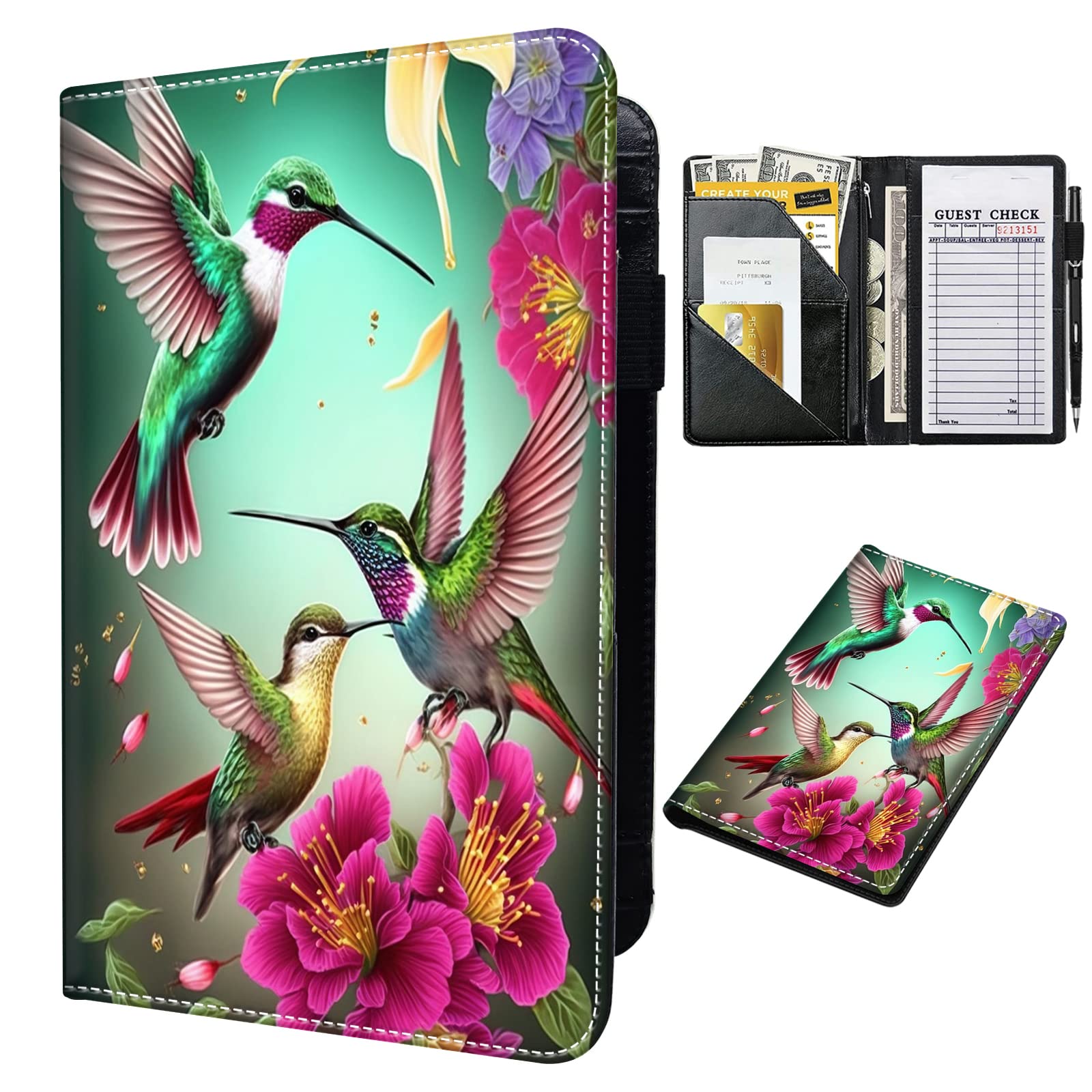 Rossy Server Books for Waitress PU Leather Waiter Book Server Wallet with Zipper Pocket Booklet Restaurant Waitstaff Organizer Guest Check Books