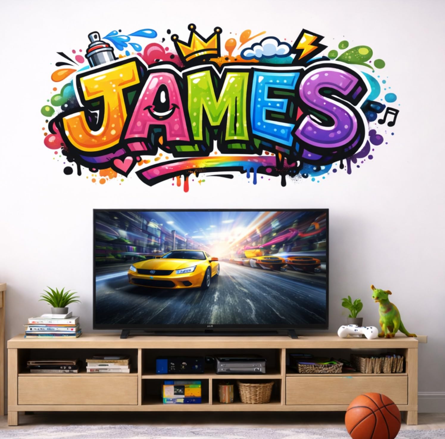 Personalised Graffiti Spray Paint Style Kids Wall Art Sticker, Graphics, Decals, ng16 (110cm x 55cm)