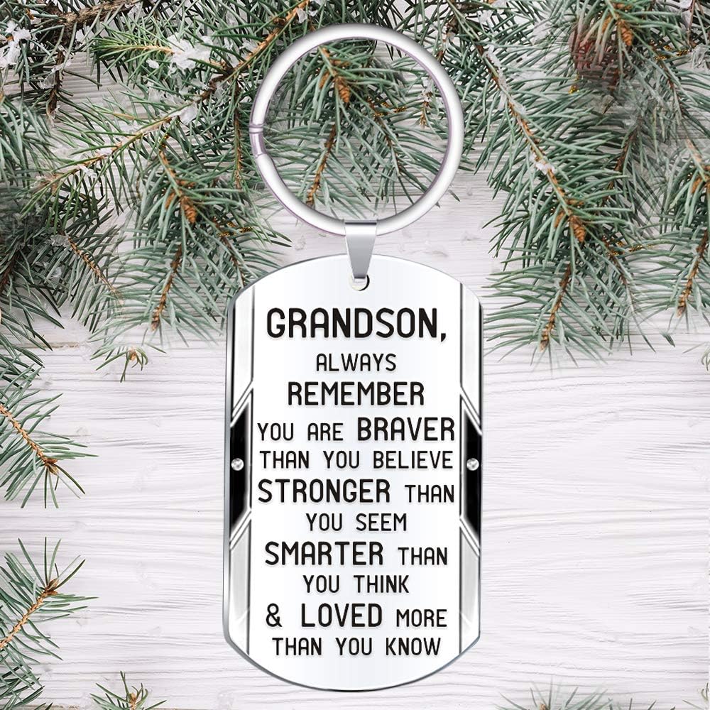 Grandson Inspirational Keychain Gift- Always Remember You are Braver Stronger Smarter : Clothing, Shoes & Jewelry