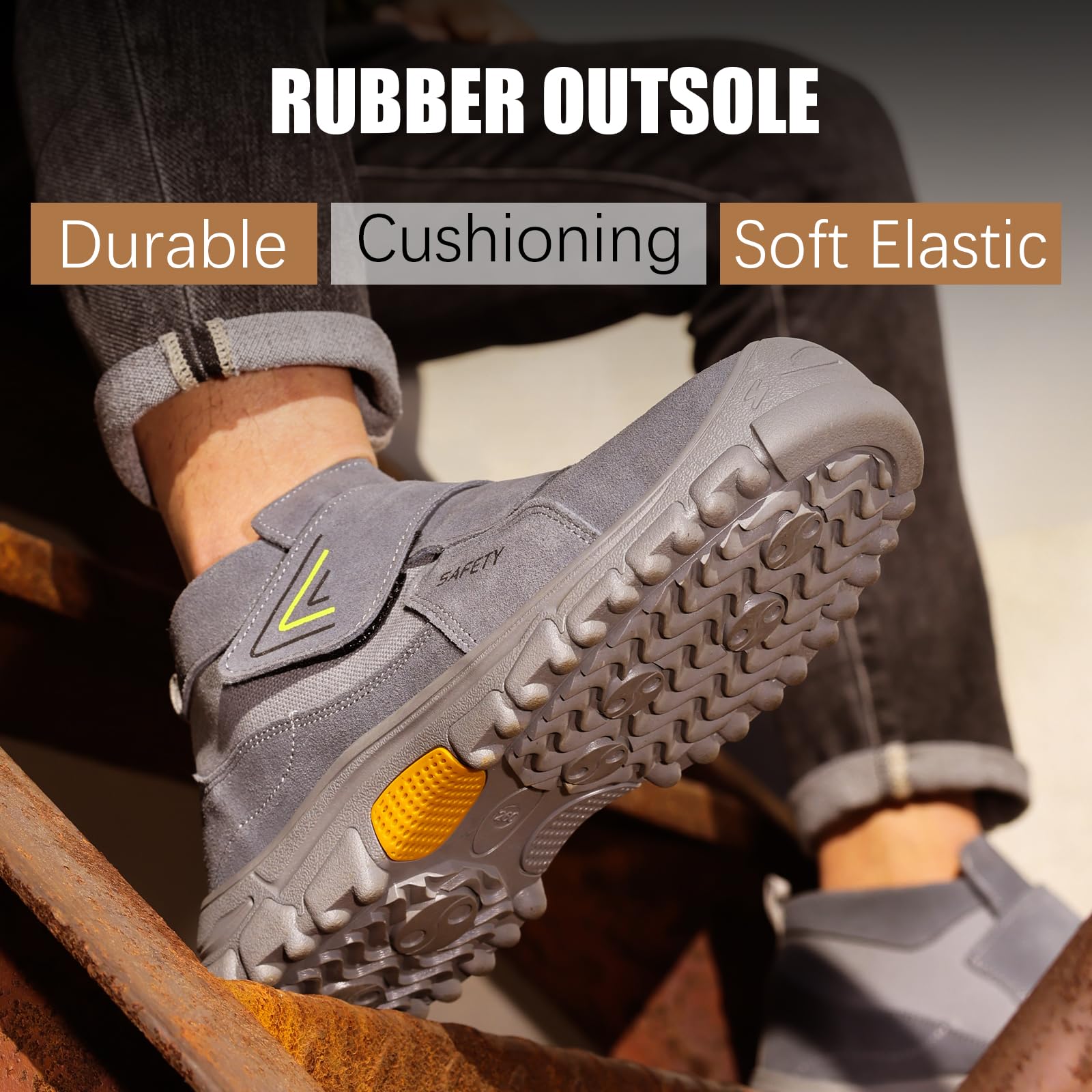 GLANOUDUN Welding Boots for Men Slip on Work Boots for Men Steel Toe Boot Comfortable Welder Boot Construction Safety Footwear Indestructible Men's Steel Toe Shoes Grey