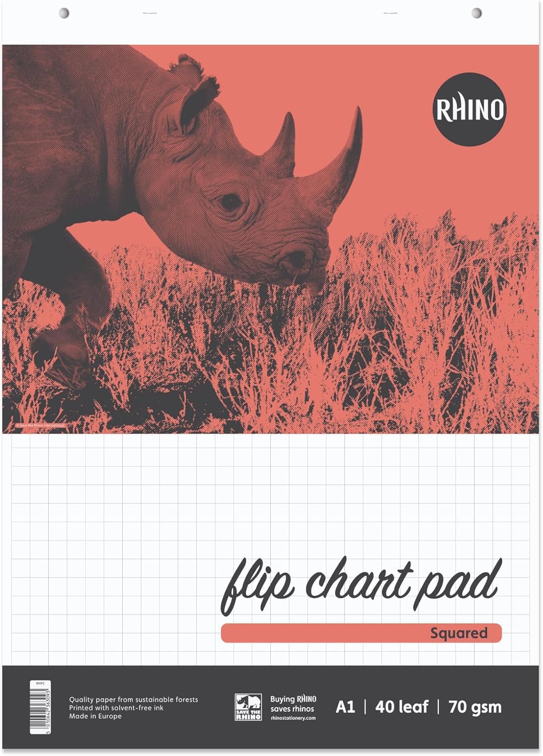 Rhino A1 Flip Chart Paper Pad, 80-Page / 20mm Squared Paper, 5-Pack, 40-Leaf, Office & School Stationery Supplies