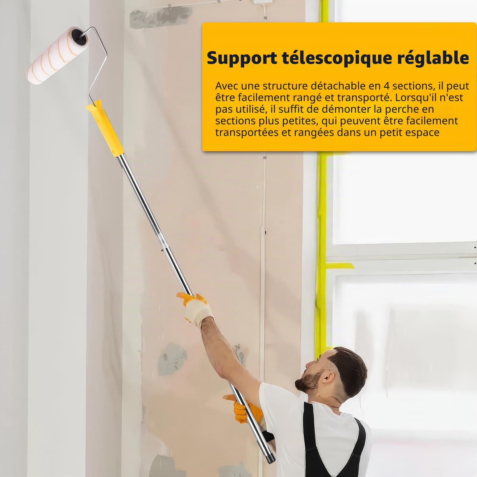 Lot de 15 rouleaux de peinture de 22,9 cm avec manche d'extension, comprend un plateau de peinture, un pinceau, des rouleaux, un mélangeur de peinture, un grattoir pour peinture pour murs et plafonds