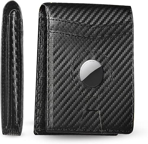 GFun Airtag Billetera de piel plegable para hombre, con bloqueo RFID, billeteras para hombre, tarjetero de crédito, clip para dinero con caja de