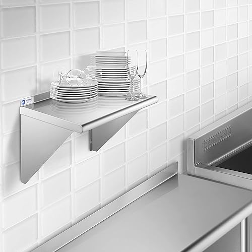 Vista 2 de GRIDMANN Estante de montaje en pared de acero inoxidable de 18 x 24 pulgadas con protector contra salpicaduras, grado comercial, estantería