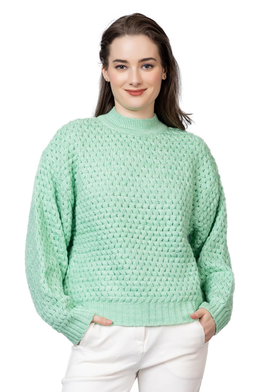 Women's High Neck Pullover Relaxed Fit Sweater for Winter Wear | Full Sleeve 100% Wool Stylish Sweater with Comfort Fit