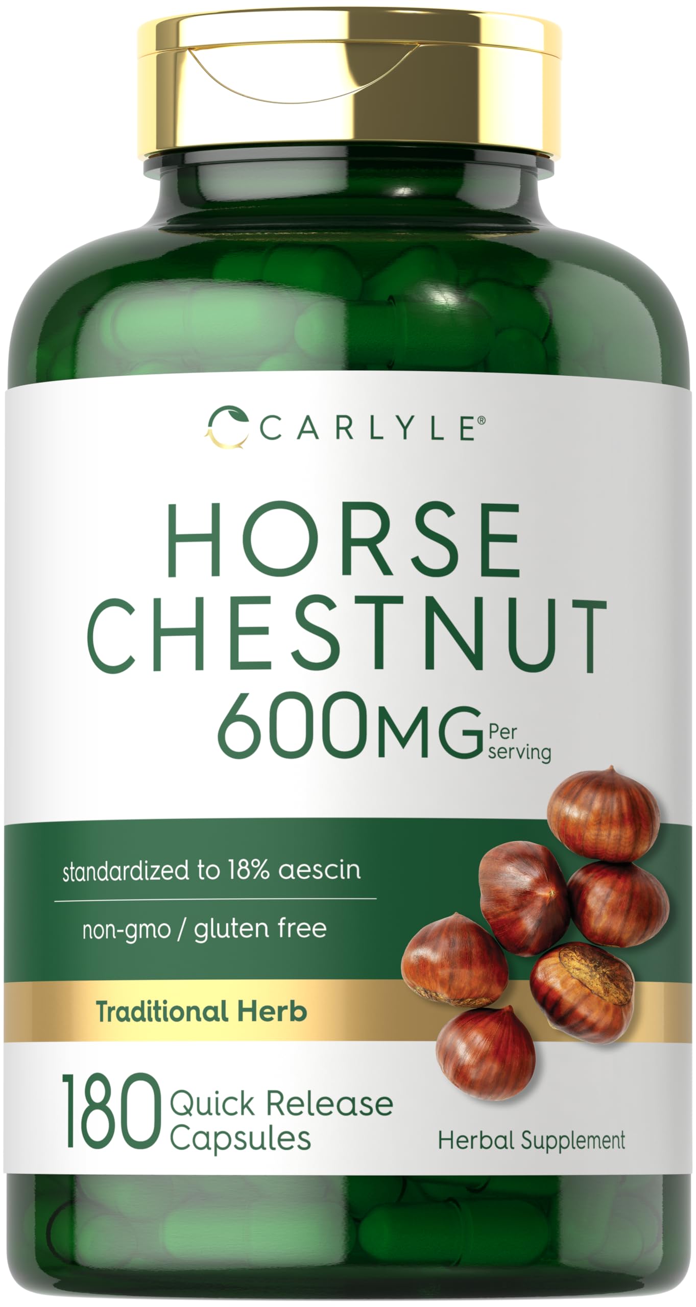 Carlyle Horse Chestnut Extract | 600mg | 180 Capsules | Herbal Supplement | Non-GMO, Gluten Free