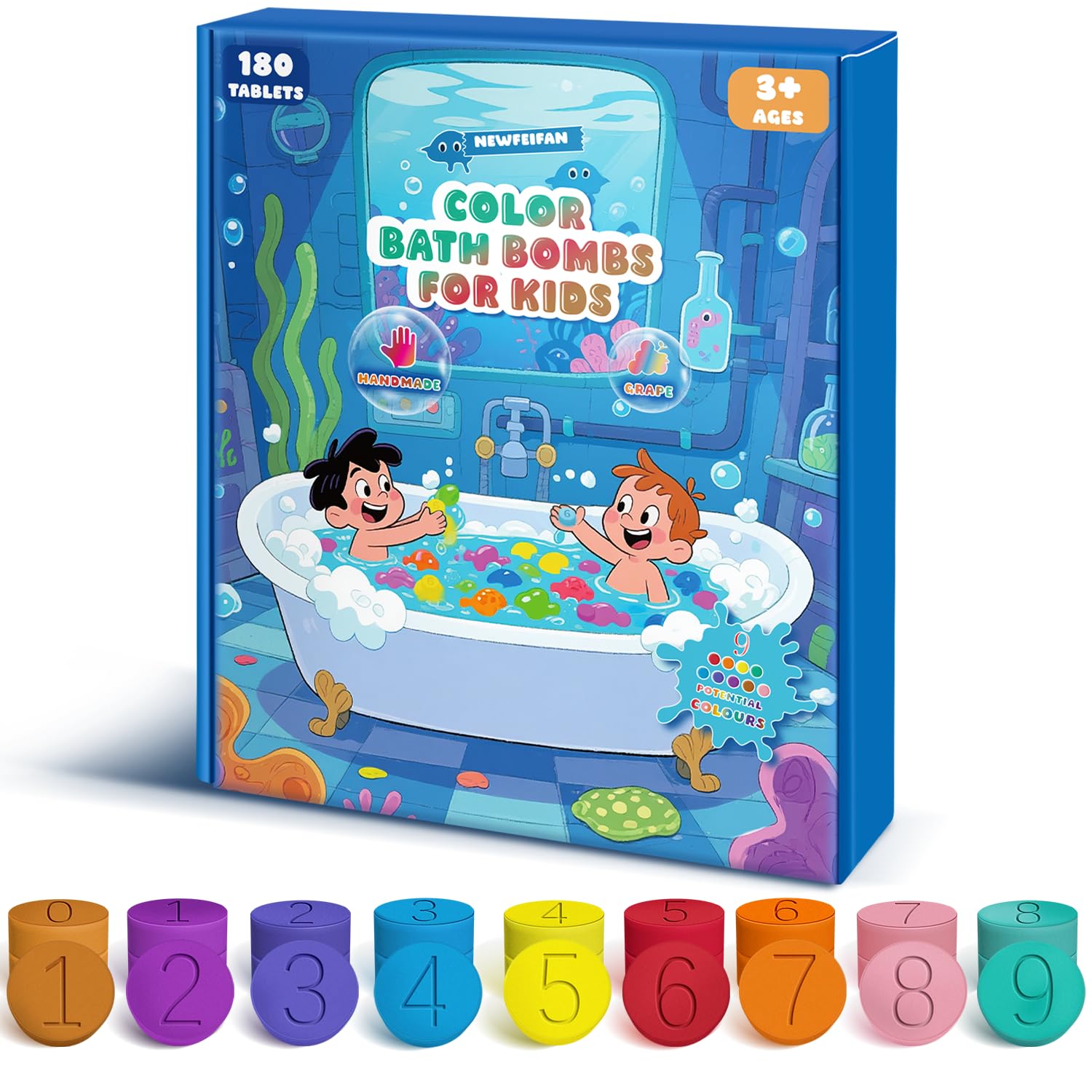 Bath Bombs for Kids Christmas Gifts for Teens 180 Mini Color Tablets in 9 Bright Colors for Creative Bathtub Art Bath Toys Fun Colorful Bath Scientific Experiment for Boys Girls Stocking Stuffers