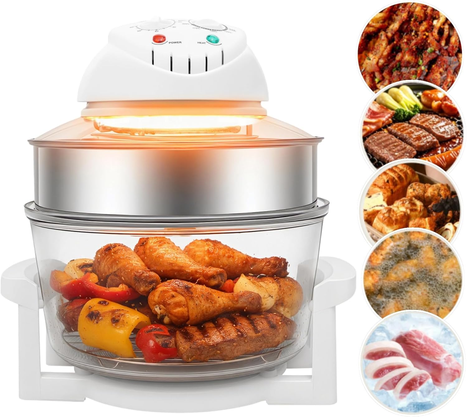 17.96Qt/17L Air Fryer with 2 Grills, 360° Viewable Glass Air Fryer 110V non Toxic Glass Airfryer with 60 Min Timer, 32–482 °F Multi-Function Halogen Convection Oven for Grill, Roast, Bake, Fry