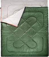 Amazon Basics 40°F Double Sleeping Bag for 2, Queen Size 87x59 Inch Olive Green, Couples Camping Essential