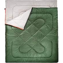 Amazon Basics Lightweight, Warm 3-Season Backpacking Rectangular Sleeping Bag For Camping and Hiking, Two Person Queen Sized, Double, Olive Green