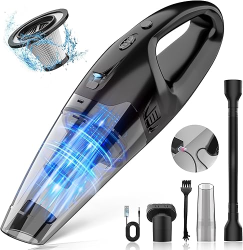 Aspiradora de mano inalámbrica recargable, aspiradora de mano inalámbrica con LED, carga USB, 1.65 libras, aspiradora de coche para