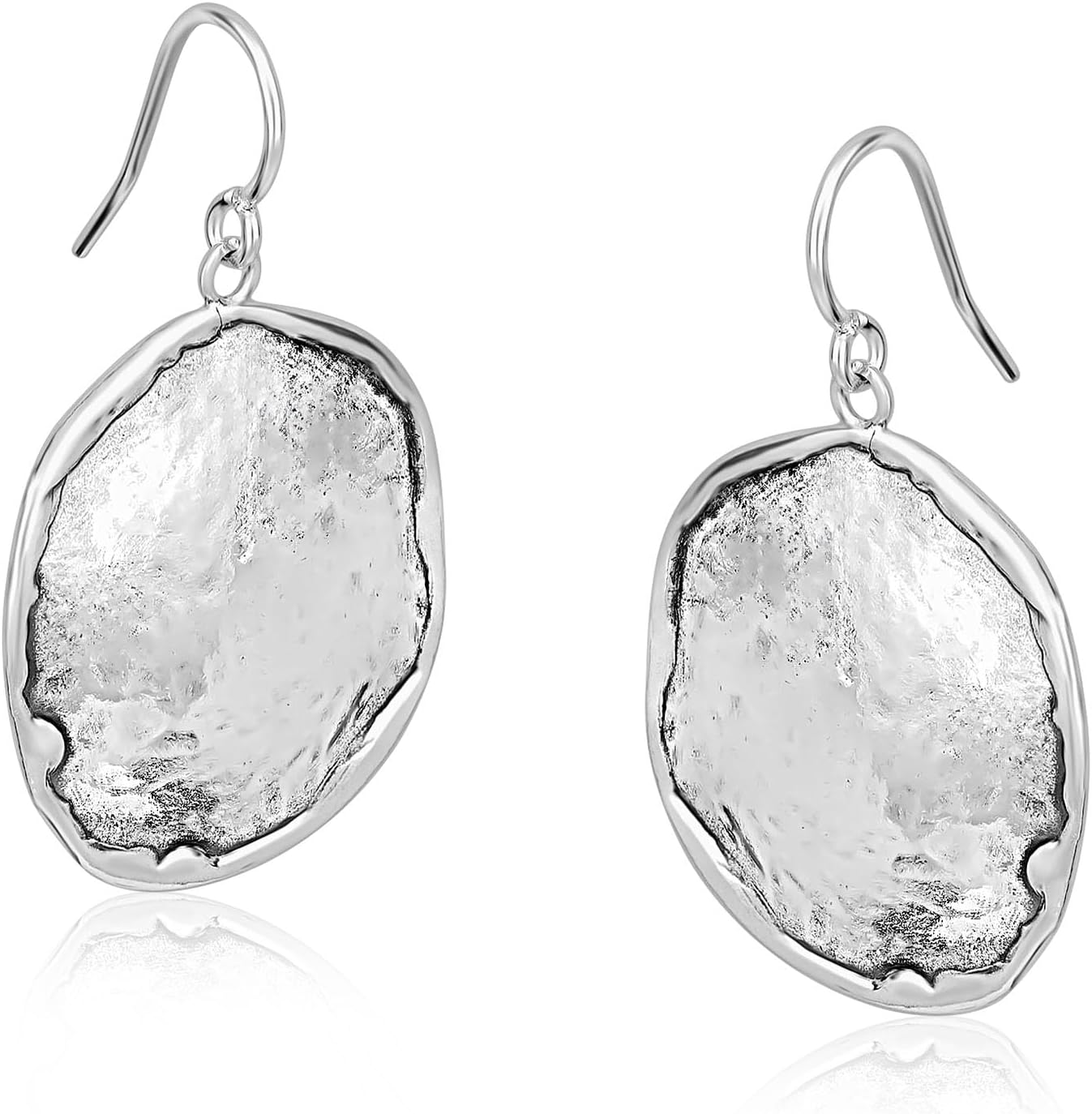 JEAN RACHEL JEWELRY Hammered Earrings for Women - 925 Sterling Silver Dangle Statement, Hypoallergenic, Lead & Nickel Free jewelry (Circle Earrings)