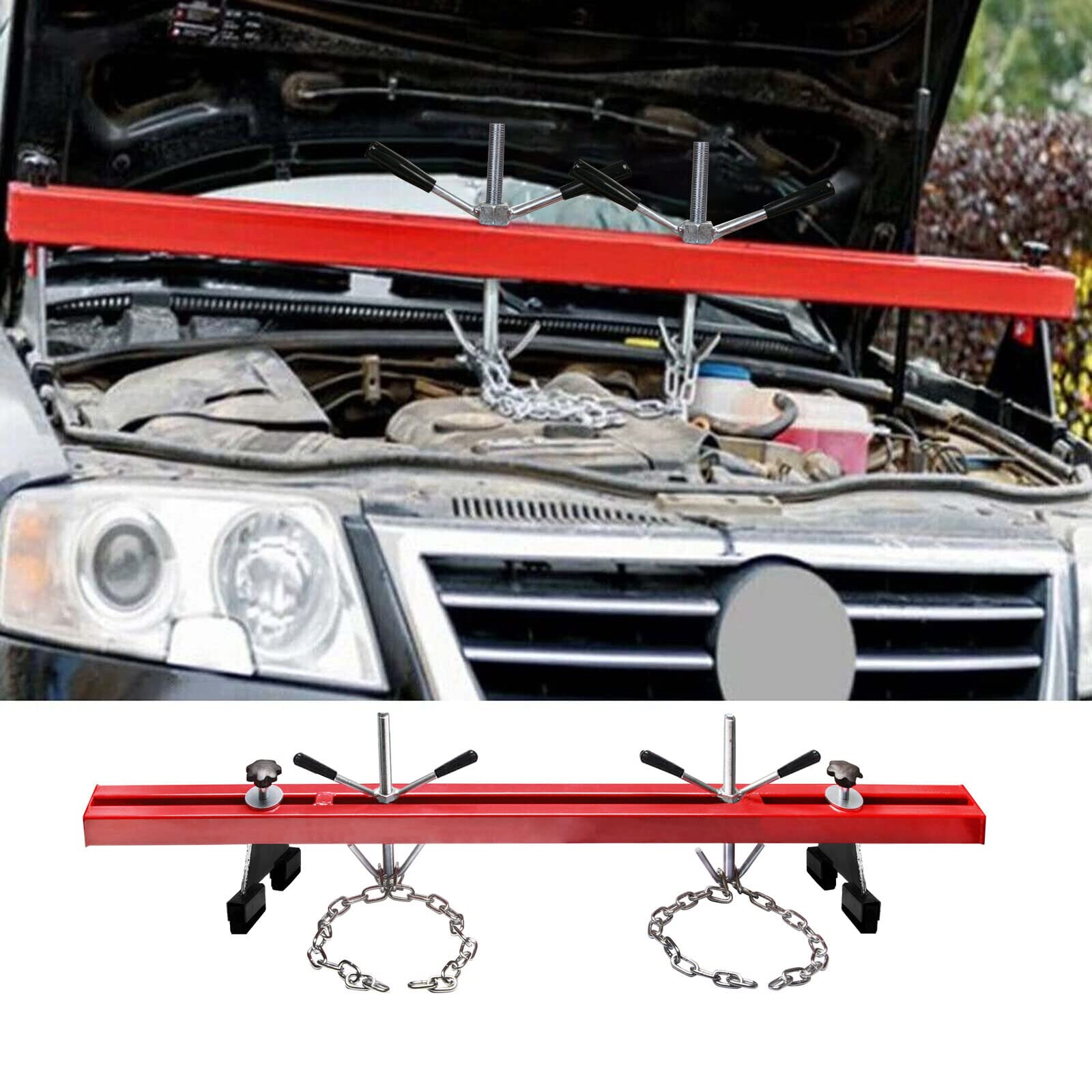 Soporte Puente Nivelador Ajustable para Motores y Transmisiones de Vehículos Pesados con Capacidad de 500 kg Incluye 2 Cadenas de Fijación y Almohadillas Antideslizantes Herramienta Talleres Mecánico