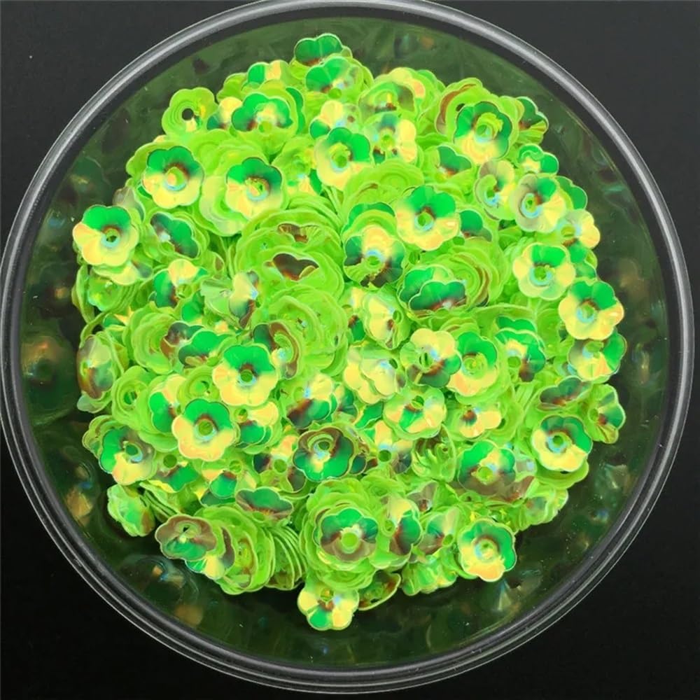PXAMORTEL Sequins for Crafting Sewing, 30g 5mm 6mm 8mm Cup Plum Blossom Loose Sequins s for Sewing Shoes Hat DIY Crafts Accessories(Gold Glitter Green,6mm 30g)
