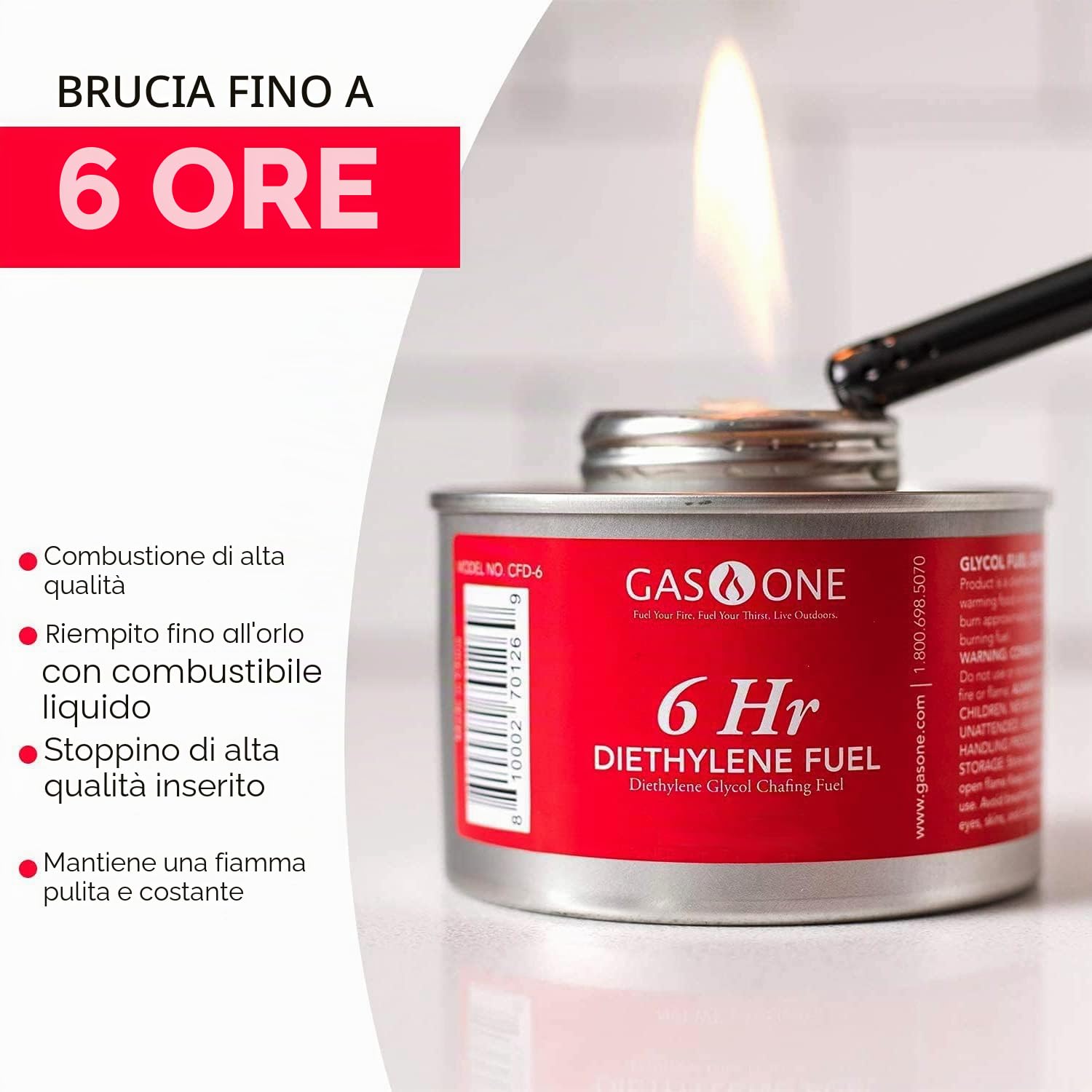 GasOne CFD-6-12 Gas One Buffet, 6 Ore, stoppino, Liquido Sicuro per Il Carburante e Apri Coperchio per scaldavivande, Rosso