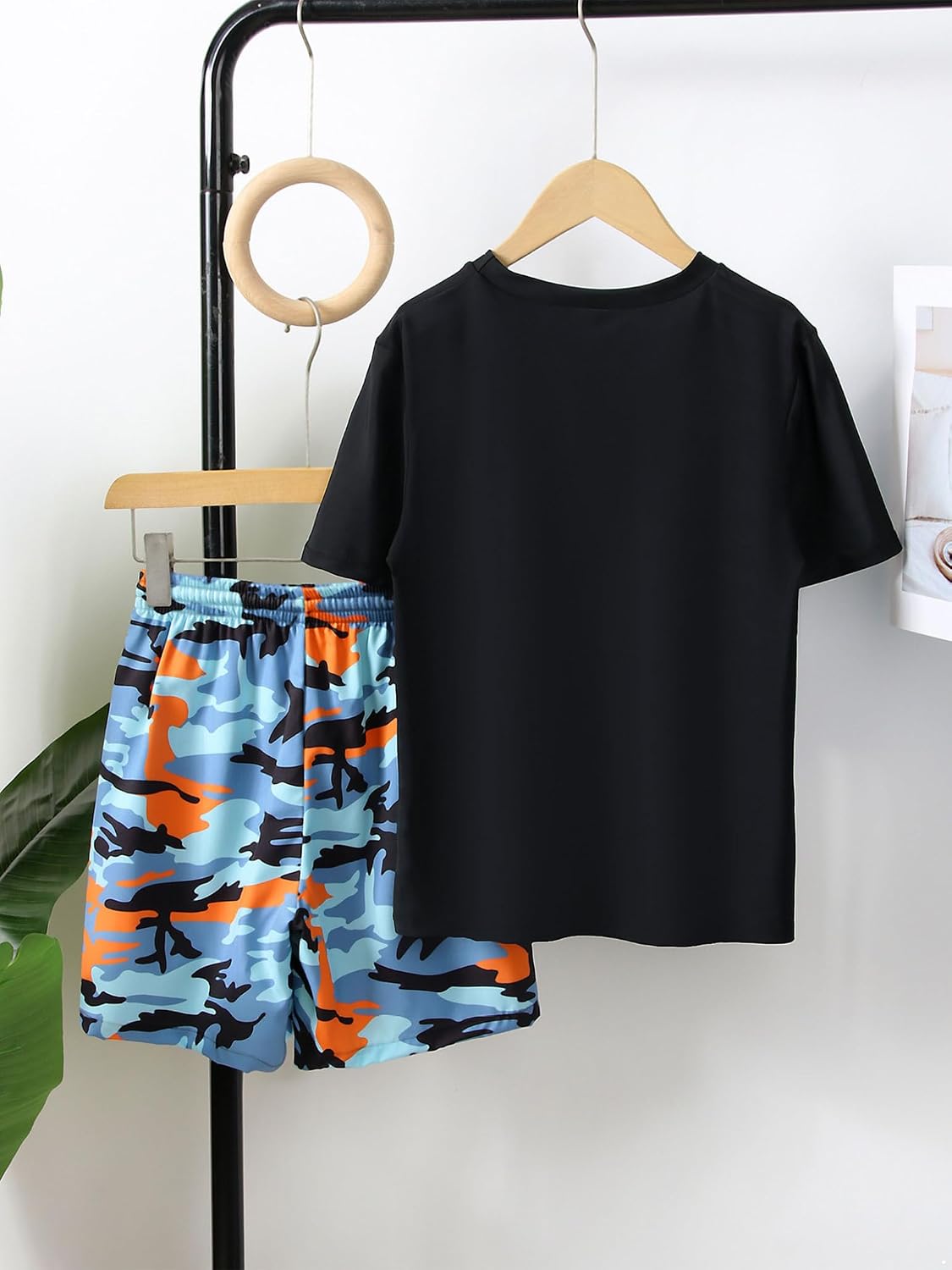 Kids Boys Swimsuits Hawaii Print Short Sleeve Swim Top with Beach Shorts Rash Guard