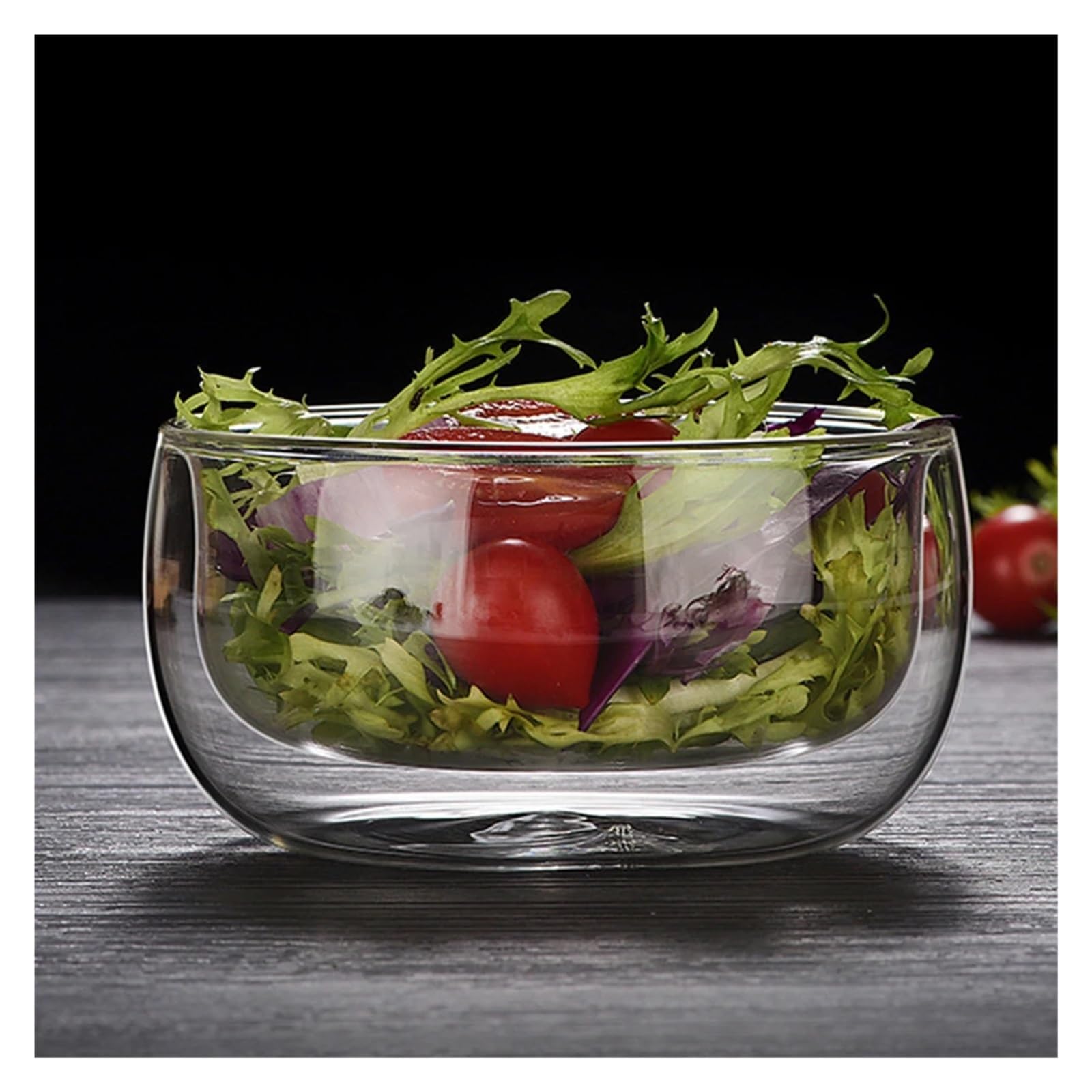 Ensaladera Cuenco de vidrio resistente al calor doble capa, vajilla for ensaladas, helados y microondas(300ml)