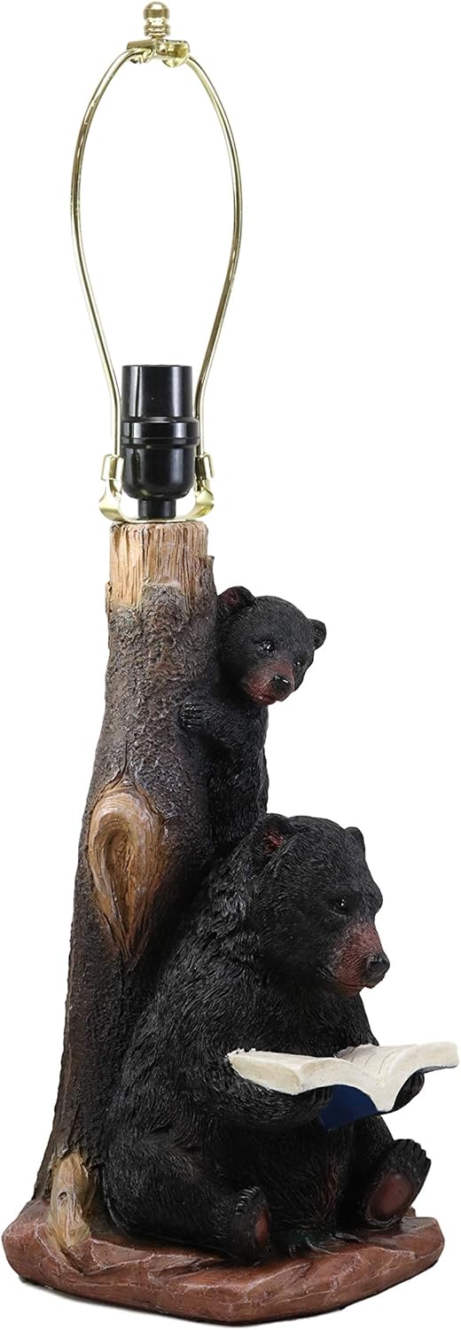 Ebros Story Time Fable Mother Bear Reading Book to Her Cub by Tree Branch Outpost Table Lamp Statue with Burlap Shade 23"High Wildlife Rustic Cabin Lodge Decor Forest Bears Family Desktop Lamps