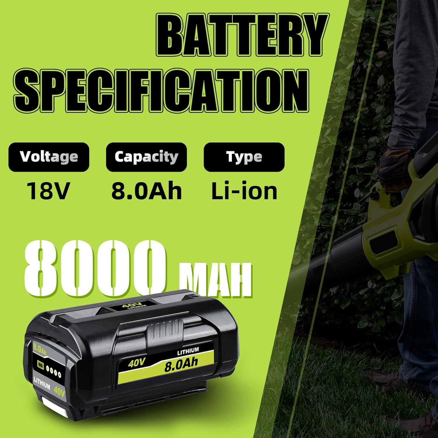 VINIDA 8.0Ah OP4040 40V Lithium-ion Battery Replacement for Ryobi 40V Battery Compatible with Ryobi Battery OP4040 OP4030 OP40301 OP4050A OP40201 OP4026 OP40261 and Tools