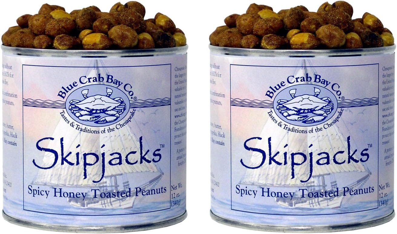 Blue Crab Bay Co. "Skipjacks" - Spicy Honey Roasted Peanuts - 12 Oz. Tin (Pack of 2)