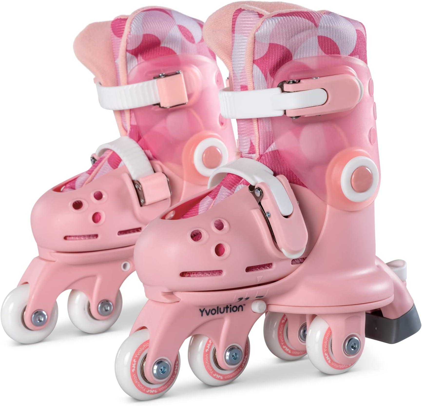 Yvolution Twista Skates Learner Training Skates for Beginner Converts from learner skate to inline skate at the touch of a button, No Tool Needed for Girls Boys 2+ Years Old, Size 12-3J - Pink