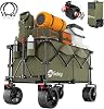 Sekey Carry Wagon, Large Capacity 49.1 gal 150 L Extra Thick Tires with 3.9 inches 10 cm Section Width Built-In Bearing, Brakes, High Load Capacity 330.7 lbs 150 kg, Compact, Easy Assembly, Freestanding Storage, Quiet, Outdoor Wagon, Camping, Leisure, Sports Events, Khaki Green