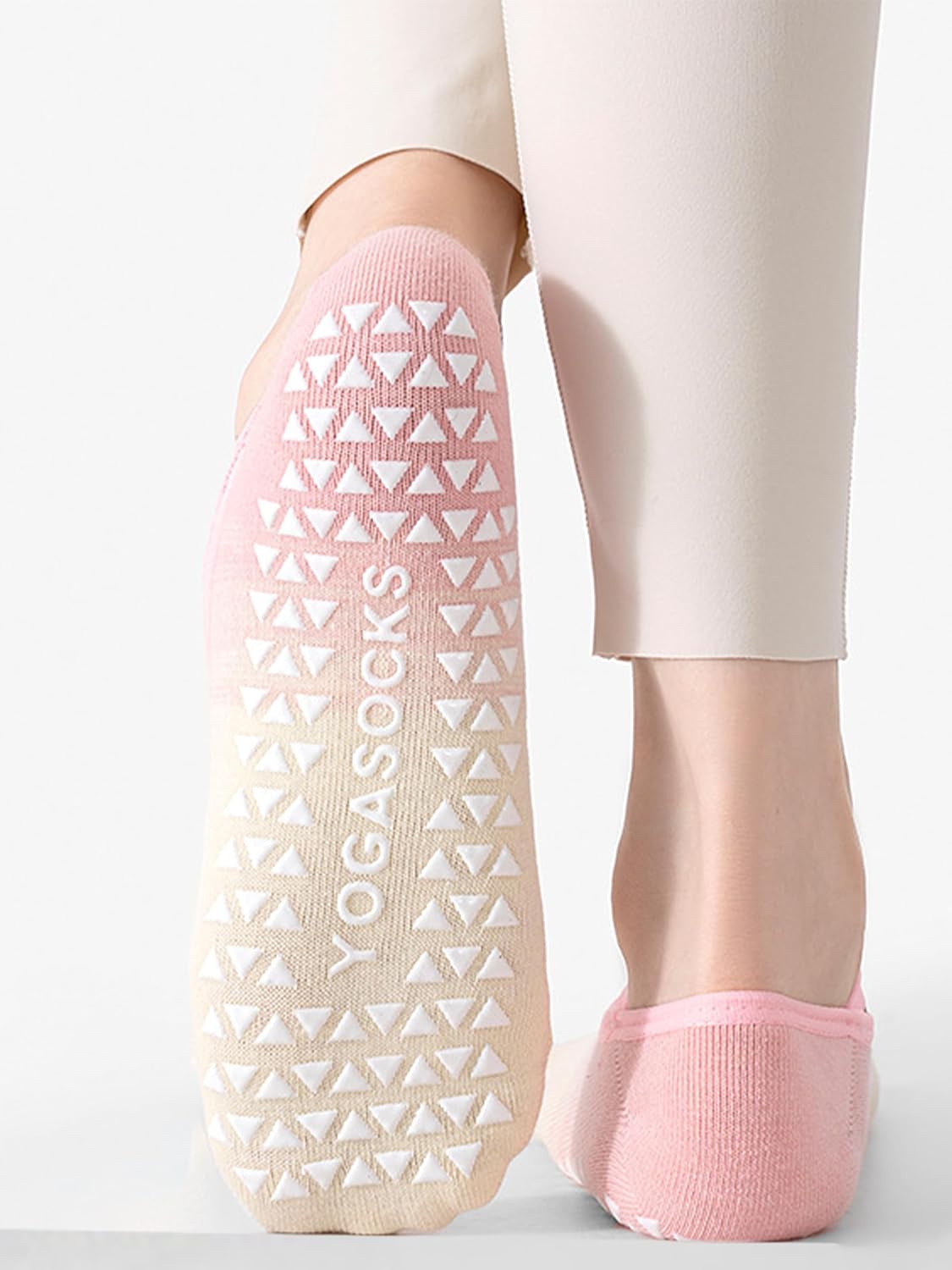 LemonGirl Womens Non-Slip Yoga Socks US 5-8 with Grips 2 Pairs Gradient Color for Pilates Barre - Image 5