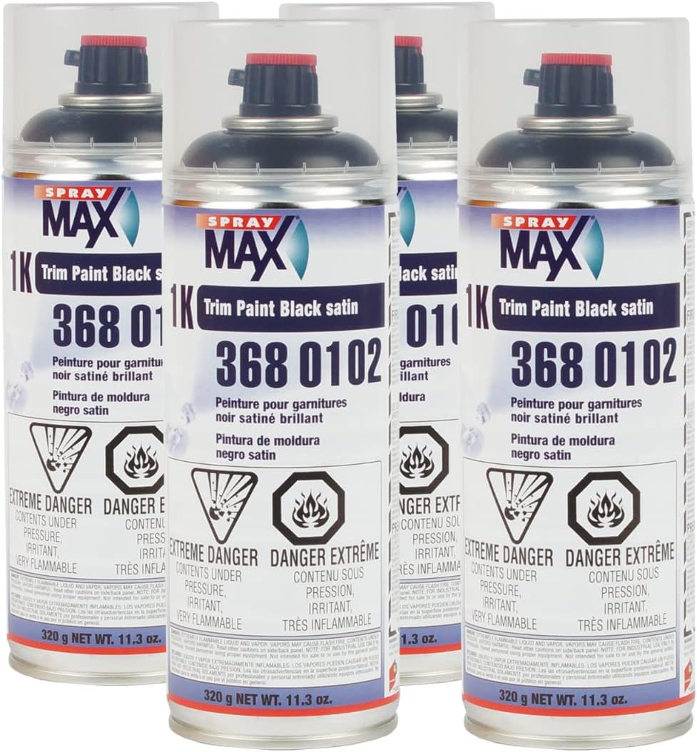 Spray max 3680102 Satin Black 1K Trim Paint Aerosol 10.5 oz (4 Pack)