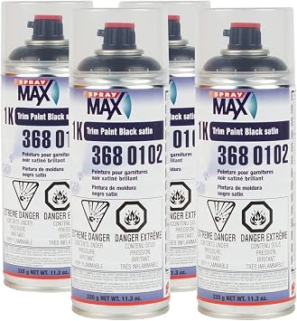 SprayMax 3680102 Satin Black 1K Trim Paint Aerosol 10.5 oz 4 Pack