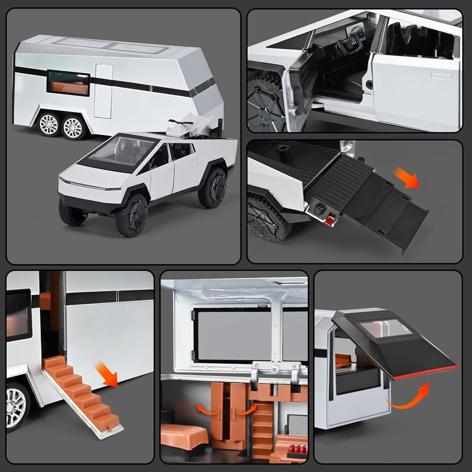 Tesla Truck Modellino 1:24, Macchinina Truck, kit Modello di Camper con Luce e Musica, Funzione Pull-Back, Lega Pressofusa, Ideale per Bambini dai 3 Anni e Collezionisti (Argento)