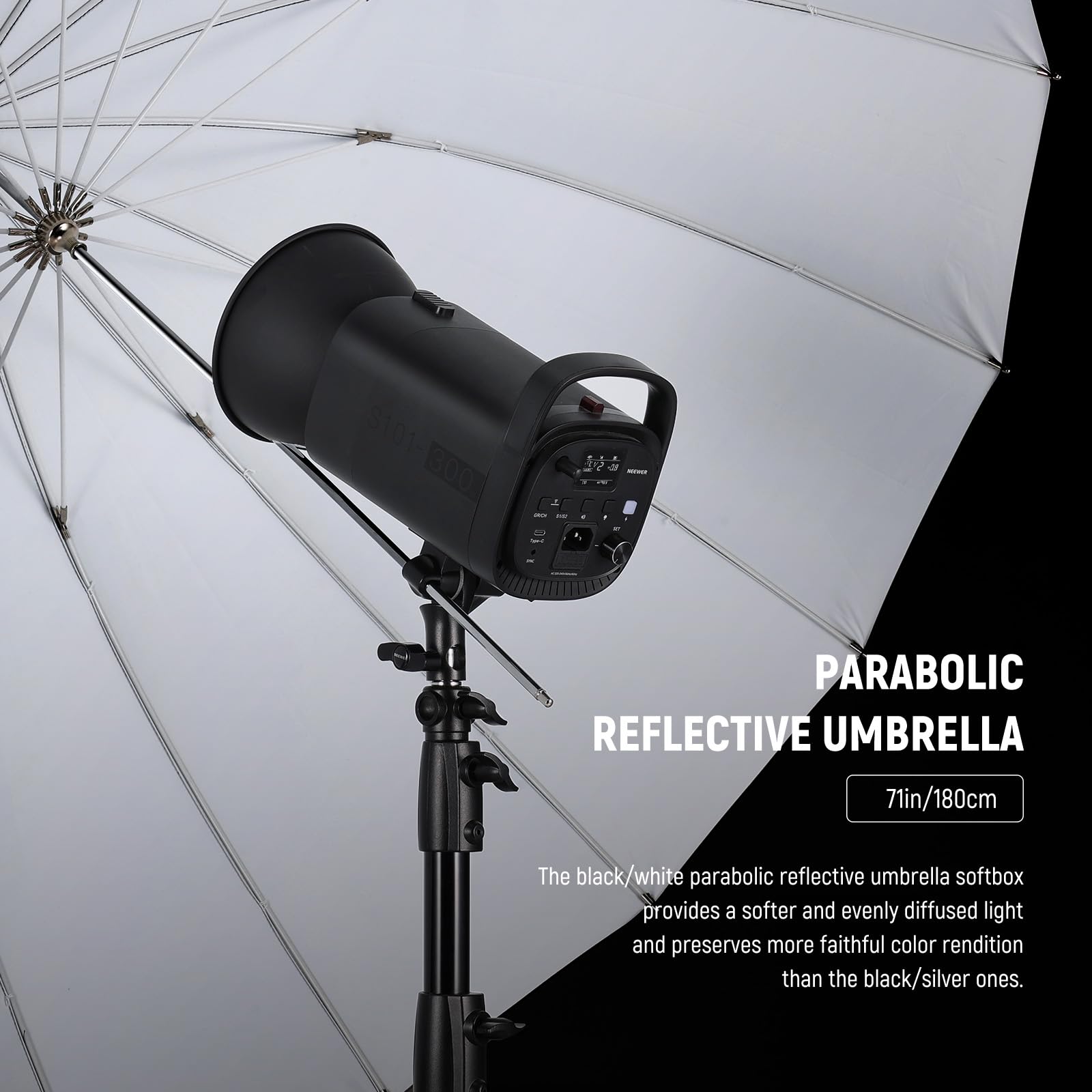 NEEWER 180cm Parapluie Parabolique Réfléchissant Softbox Photographie avec Diffuseur Intérieur Blanc, Chiffon Nettoyage & Sac, Pliage Rapide pour Studio Vidéo Lumière Monolight Flash Éclairage, NS4U