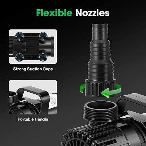 Miniatura 10 de VIVOSUN Bomba de agua sumergible de 2600 GPH con bolsa de barrera, bomba de estanque ultra silenciosa de 200 W para estanque, cascada, tanque de