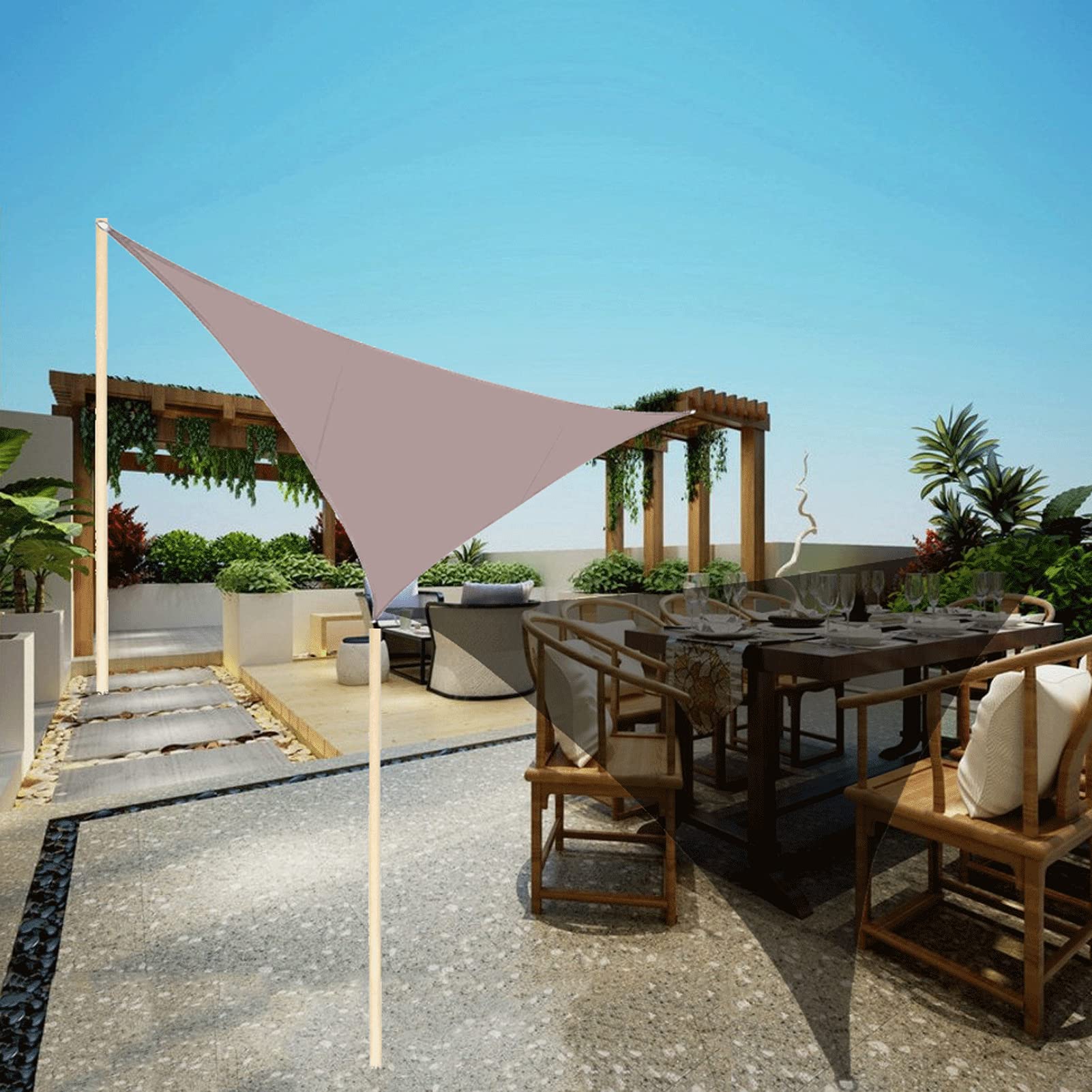 LYGBAOFUL Vela Parasole Triangolare per Posto Auto Coperto per Piscina, Patio, Giardino Esterno - Tessuto Impermeabile con Protezione UV (Khaki 13x13x13 ft)