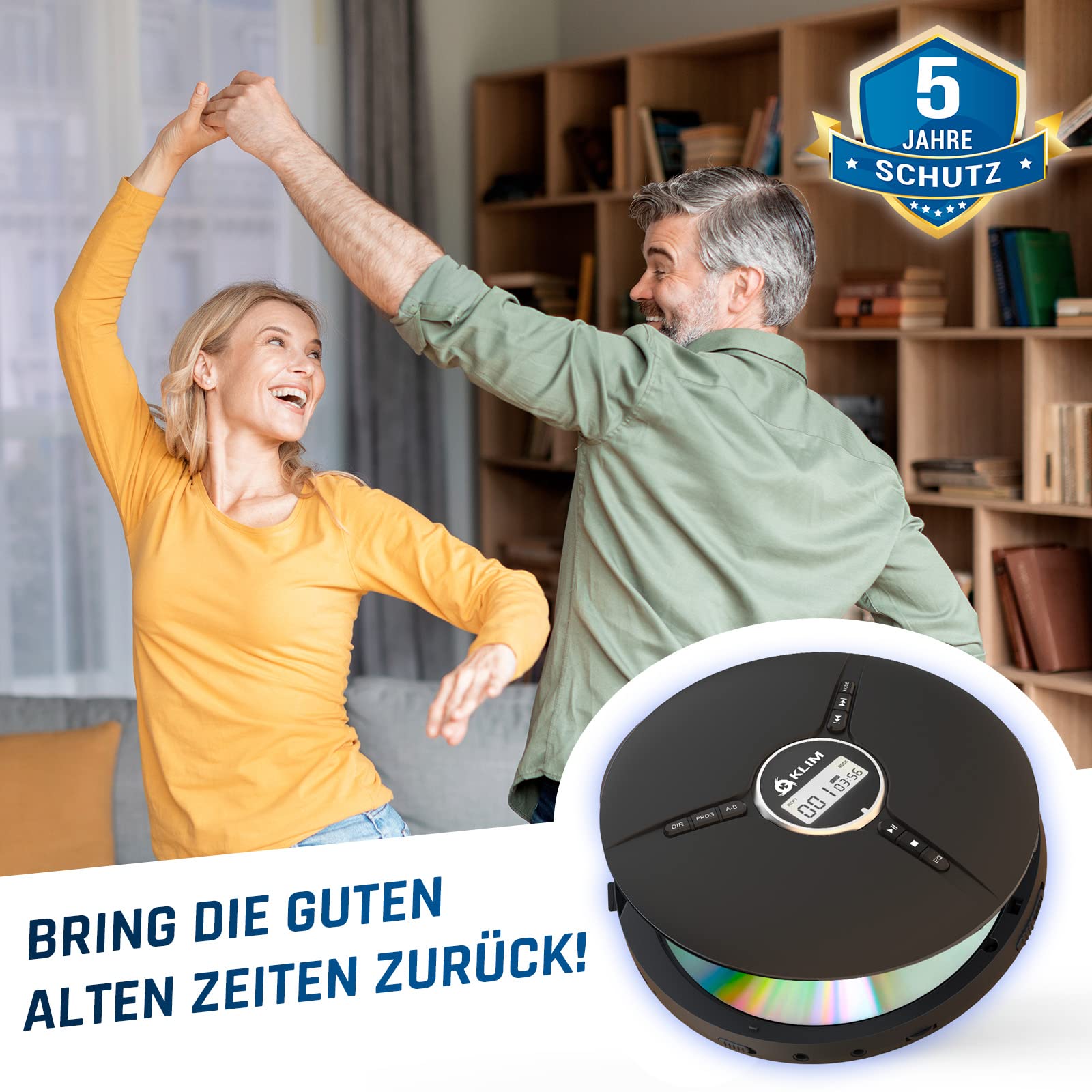KLIM Discman mit Kopfhörer - Tragbarer CD-Player mit Kopfhörer - mit eingebautem Akku - NEU - Kompakter Mini Portable CD Player, kompatibel mit CDR, CDRW und MP3