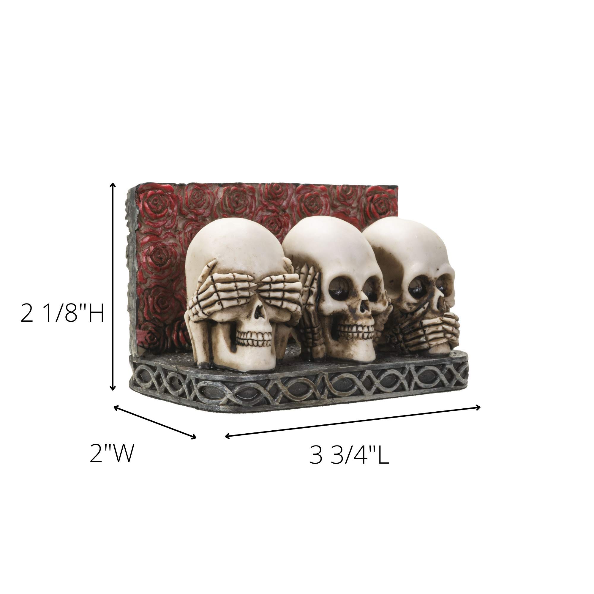 Tarjetero de diseño de calavera para escritorio, pintado a mano See Hear Speak No Evil Gothic Desktop Name Cards Display Organizer, 3 3/4 L x 2 1/8 H